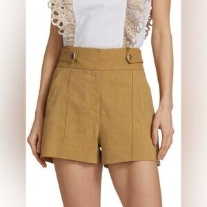 Veronica Beard Betty Stretch-Linen Tan High Waisted Shorts